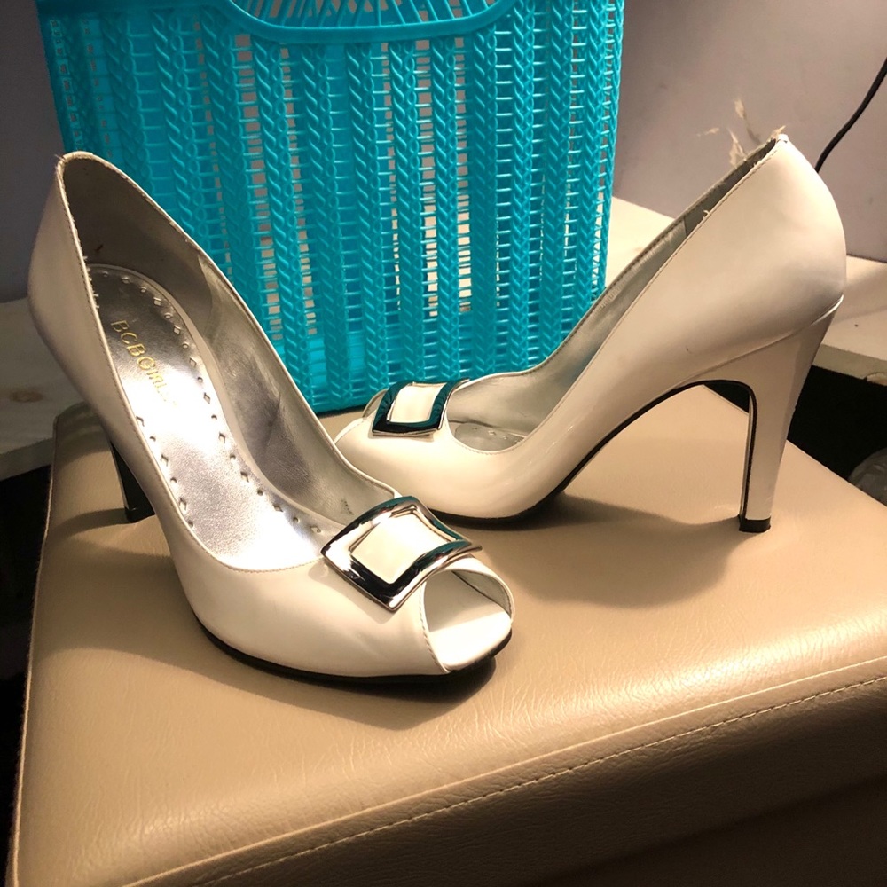BCBG White Peep Toe Heels
